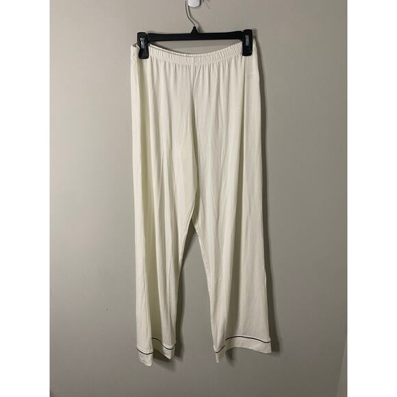 New Eberjey Gisele TENCEL Modal Long PJ Set, White and Navy Size Medium - Picture 4 of 4